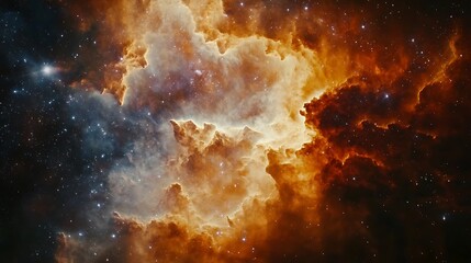 Obraz premium Vibrant cosmic nebula with swirling gases and distant stars in deep space