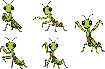 vector illustration of mantis funny cute cartoon mascot character cartoon with 5 poses 