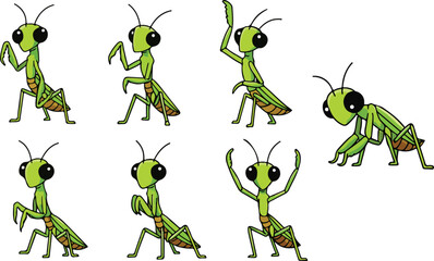 vector illustration of mantis funny cute cartoon mascot character cartoon with 7 poses 02