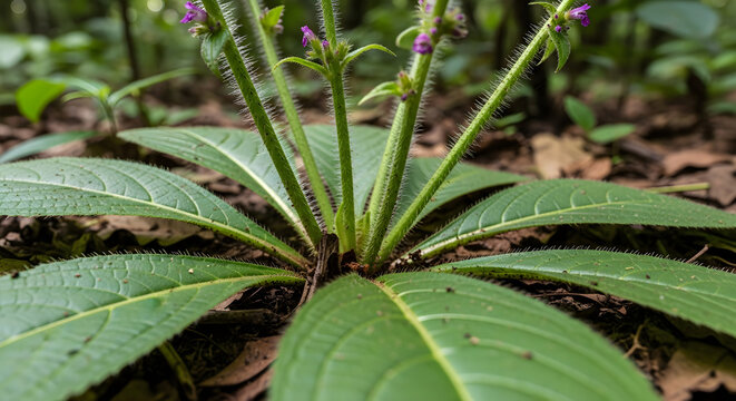 Elephantopus scaber Plant on Forest Ground