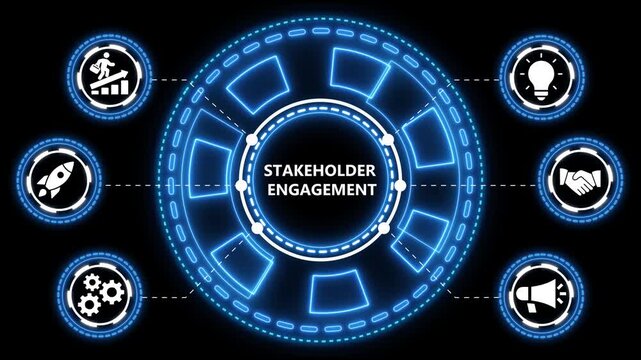 Animated stakeholder engagement graphic depicting strategy and communication concepts