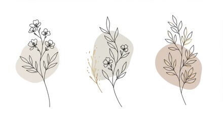 Minimal Feminine Botanical Floral Branch Vector &mdash; Hand Drawn Silhouette of Elegant Wedding Herbs and Rustic Greenery Illustration for Modern Branding and Invitation Design