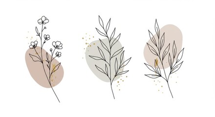 Minimal Feminine Botanical Floral Branch Vector &mdash; Hand Drawn Silhouette of Elegant Wedding Herbs and Rustic Greenery Illustration for Modern Branding and Invitation Design