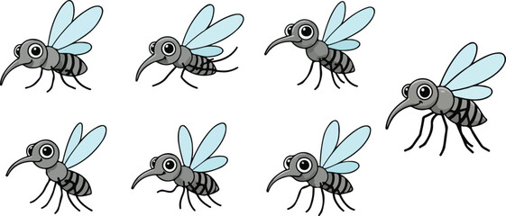 vector illustration of mosquito funny cute cartoon mascot character cartoon with 7 poses 02