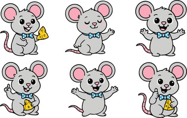 Fototapeta premium vector illustration of mouse funny cute cartoon mascot character cartoon with 6 poses 