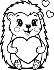 Cute cartoon hedgehog holding heart for valentine's day coloring page for kids