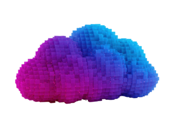 Gradient voxel cloud isolated PNG on transparent background, abstract 3D render of geometric shapes for digital design and technology concepts