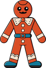 Cute gingerbread man character with blue belt and bowtie isolated on transparent background