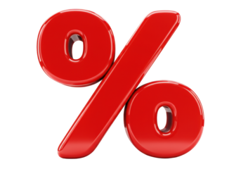Red percentage sign isolated PNG on transparent background, discount symbol for sales and marketing