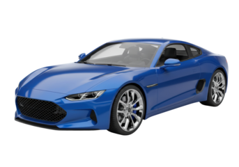 Sleek blue sports car isolated PNG on transparent background, modern coupe vehicle for design and advertising use