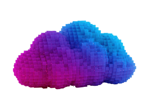 Gradient voxel cloud isolated PNG on transparent background, abstract 3D render of geometric shapes for digital design and technology concepts - Powered by Adobe