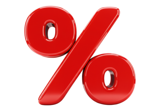 Red percentage sign isolated PNG on transparent background, discount symbol for sales and marketing