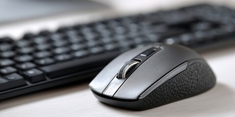 tech accessories photography, high-quality close-up of a wireless mouse and a mechanical keyboard for online sales the images highlight their ergonomic design and modern technology suitable for tech