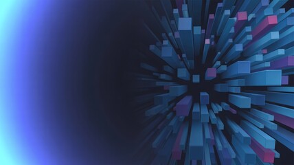 Dynamic abstract data visualization with glowing blue and purple bars