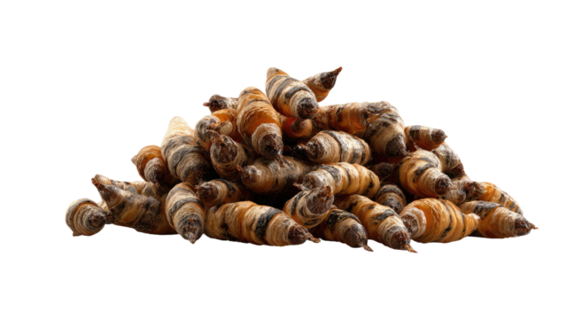 Pile of segmented, brown-and-tan insects