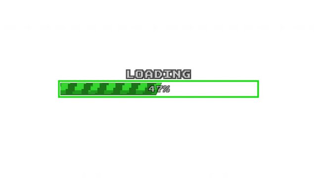 8 bit loading bar animation with percentage in middle, on white background. 4k video. Perfect for video game animation. 