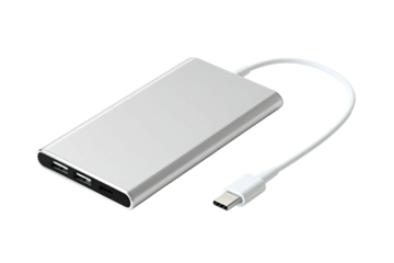 Silver rectangular device with a cable