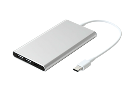Silver rectangular device with a cable