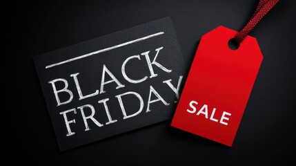 Black friday sale tag on black background for promotion and advertising