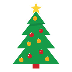 Christmas Tree Decorated Vector Illustration on White Background