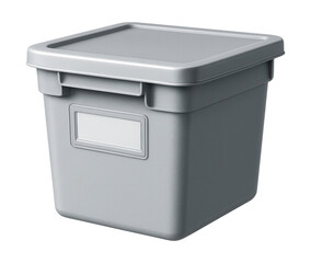 Medium plastic storage bin with a label holder, ideal for classroom organization.