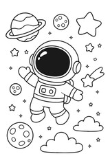 A vector cartoon illustration set of funny astronaut characters in space