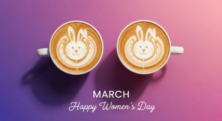 Two bunny lattes celebrate happy women's day in march with festive design