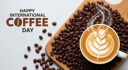 Celebrate international coffee day with a beautifully crafted latte and rich coffee beans