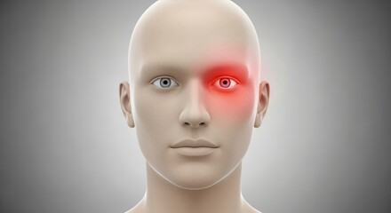Anatomical illustration of the human face highlighting pain or inflammation around the eye socket, often associated with eye strain, sinusitis, or orbital disorders for medical and educational use.

