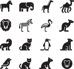 Obraz premium Diverse collection of animal icons bird cat rabbit and mythical creature
