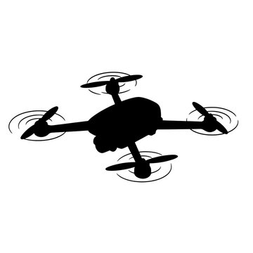 a black silhouette black illustration of a drone, single-rotor drones, multi-rotor drones, fixed-wing drones. 