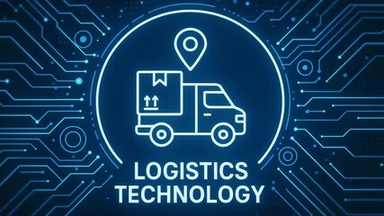Innovative logistics technology illustration featuring a delivery truck and circuit patterns, showcasing modern supply chain solutions. - Powered by Adobe