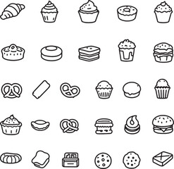 Outline Style Bakery Items and Sweets with Clean Simple Design