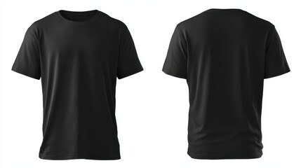 Black tshirt isolated on white background, front and back view, mockup design