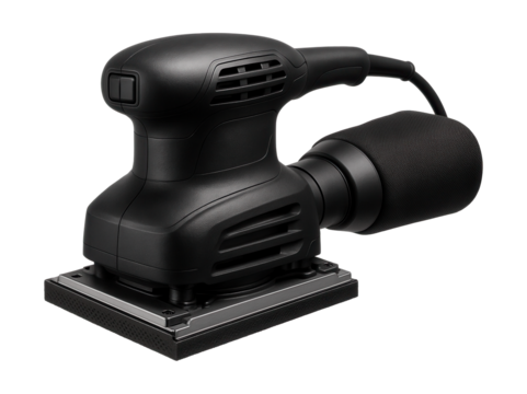 Portable orbital sander with a rectangular pad for woodworking tasks.