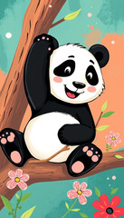 Cartoon Panda Illustration In Colorful Drawing Art