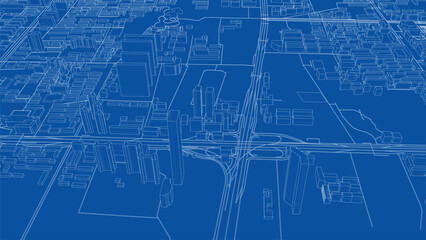 Blue Wireframe Cityscape