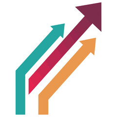 Three colorful arrows pointing upwards indicating growth progress success and upward movement in a clean graphic design