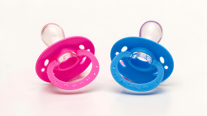 set of colorful baby pacifer girl and boy isolated on white background