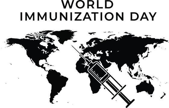 World immunization day with syringe and world map vaccination campaign for global health