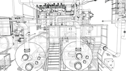 Obraz premium Industrial Machinery Blueprint. Vector