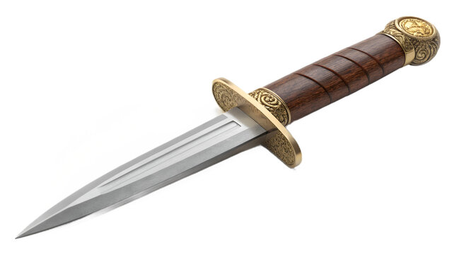 sword, dagger, old hunting knife. Ornate antique dagger close up isolated on white background