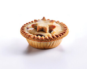British Mince Pies Christmas Pastry Isolated on White Background. Small golden tarts filled with spiced dried fruit mixture, known as British mince pies. A traditional Christmas pastry enjoyed during 
