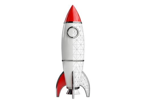 Sleek retro rocket ship poised for an exciting journey into the unknown.