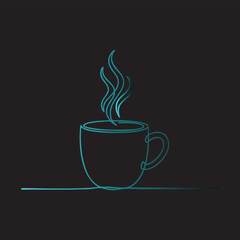 Steaming coffee cup neon line art abstract hot beverage refreshment vector