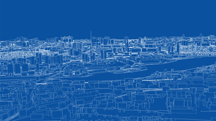 Urban modern landscape. Vector rendering of 3d