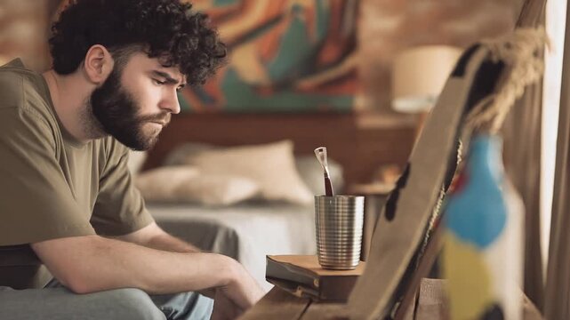 Thoughtful Young Man Engaged in Creative Reflection at Home