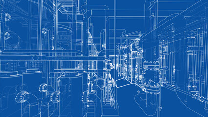 Complex Industrial Blueprint. Vector