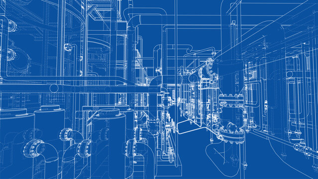 Complex Industrial Blueprint. Vector