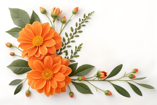 Bouquet of orange flowers on white background